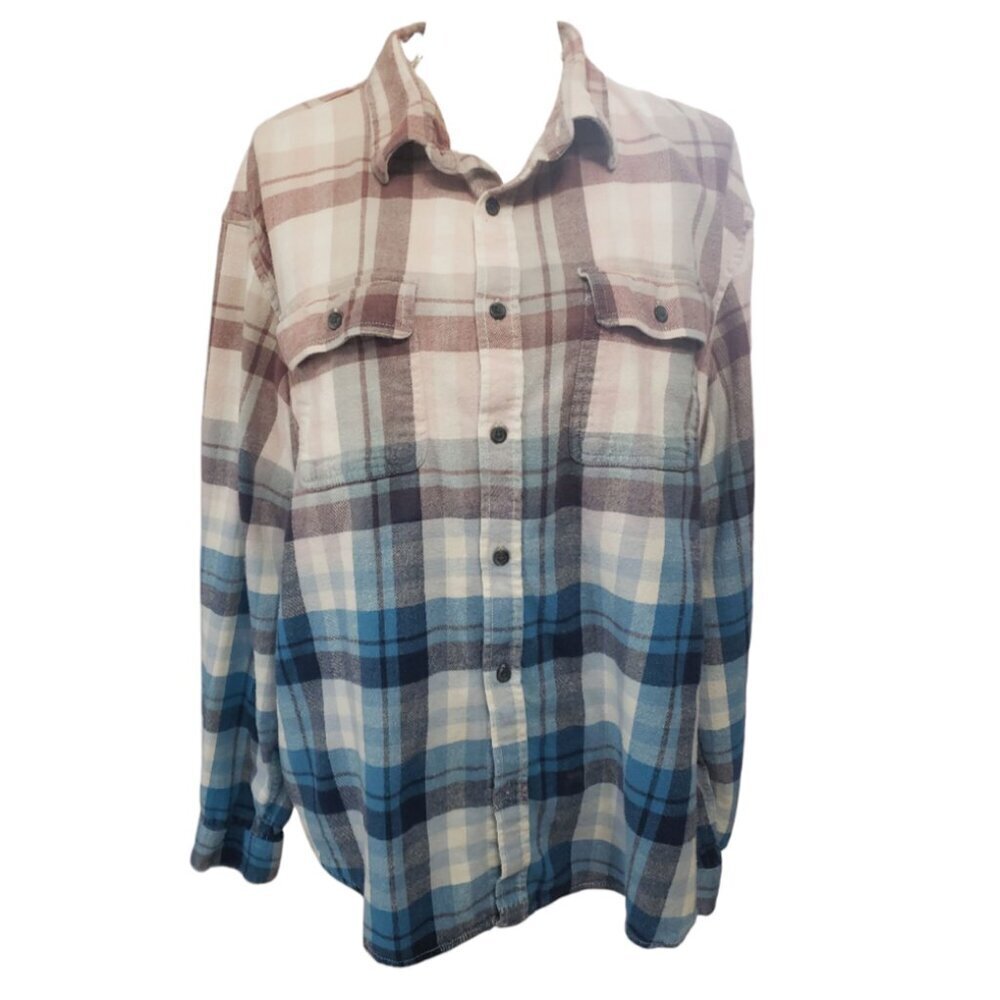 Upcycled Distressed Flannel with "Empire Records" Embroidered Patch XXL - Picture 3 of 7